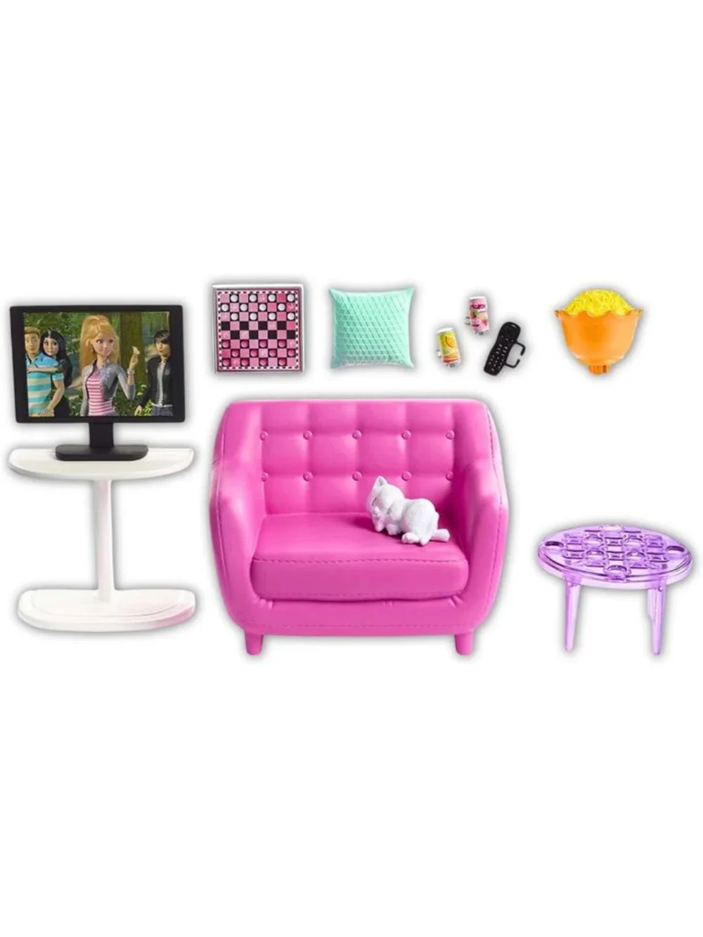 Cozy Indoor Furniture Playset for Dolls - Living Room, Kitten & Accessories